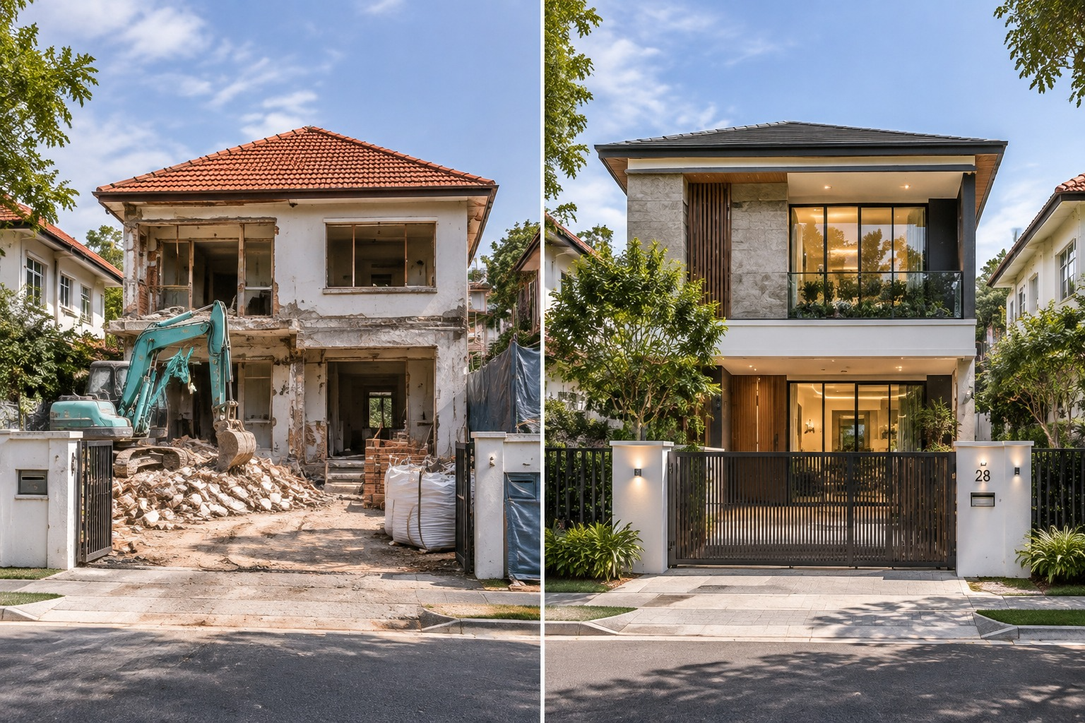 Before and after rebuilding a landed property in Singapore