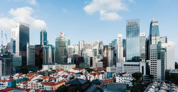 Singapore CBD commercial skyline with office towers and shophouses